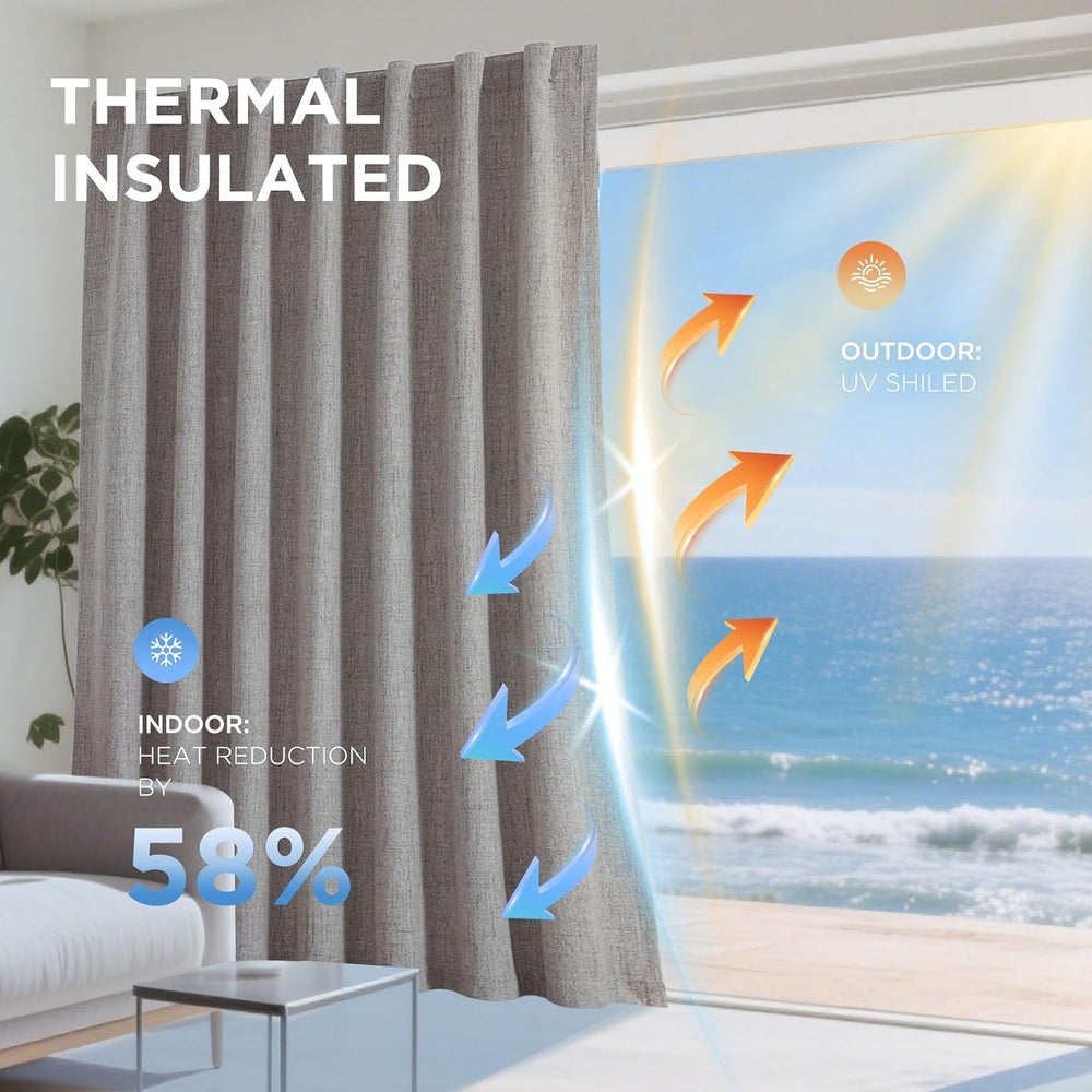Joydeco 100% Blackout Curtains for Bedroom - Natural Linen Curtains, Thermal ...