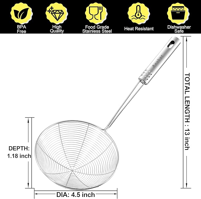 Anaeat 4.5" Stainless Steel Spider Skimmer, Professional Kitchen Pasta Strainer - Image 6