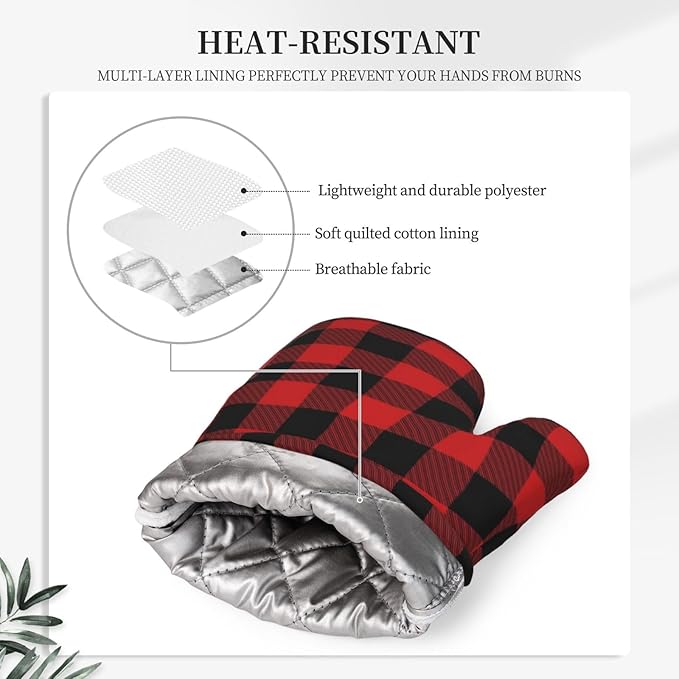 Buffalo Plaid Black and Red Oven Mitts and Pot Holders Set - Image 4