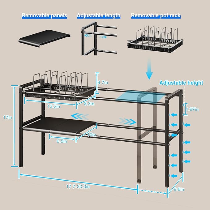 Mustorn Pots and Pans Organizer Under Cabinet, Expandable 2 Tier Under Sink - Image 2