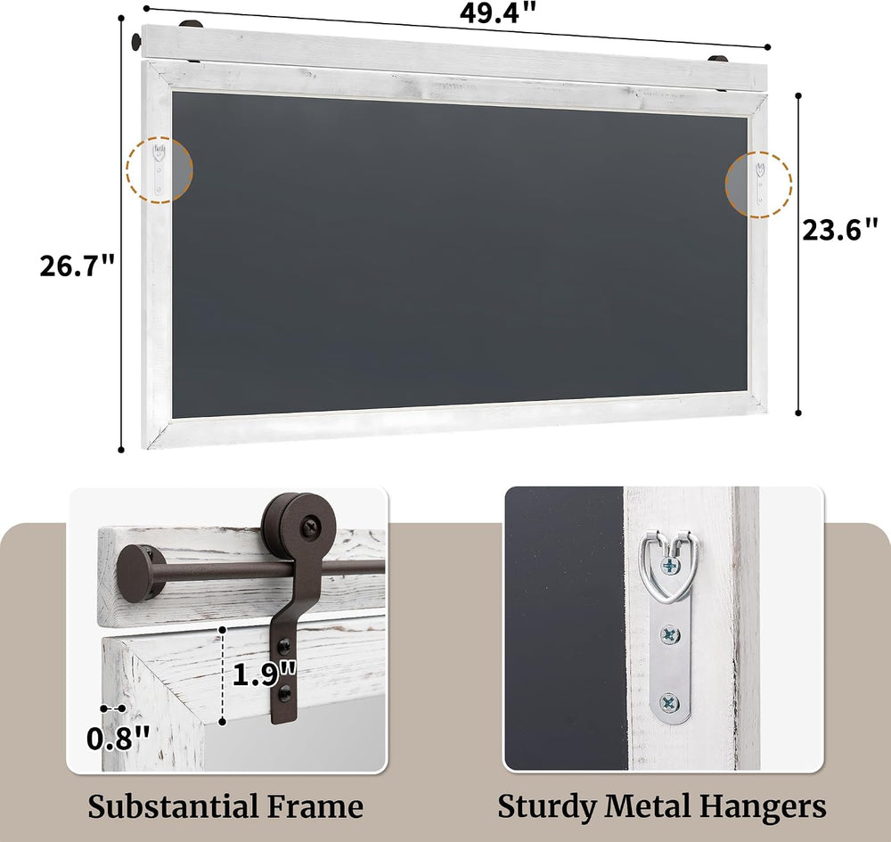 27"x49" Whitewashed Coastal Barn Door Wall Mirror with Wood Header