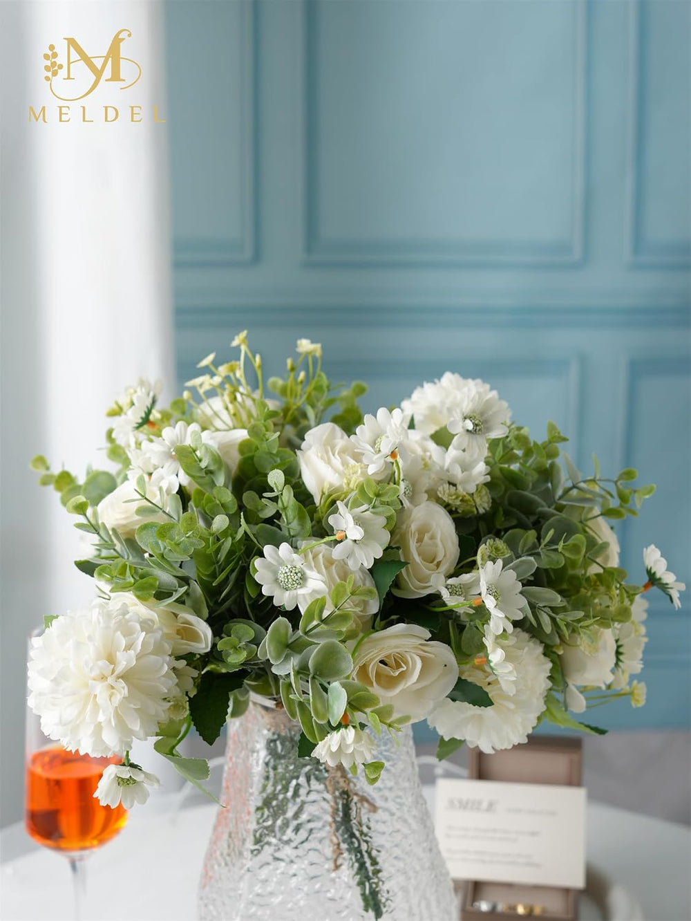 3 Pcs Bouquet Rose Artificial Fake Flowers Eucalyptus Plants Faux Silk Flower...