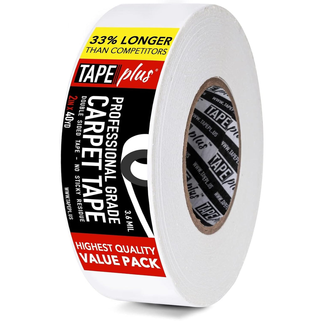 TapePlus Carpet & Rug Tape - 2 in x 40 yd, White - Double-Sided Carpet Tape for Area Rugs & Floor Mats on Hardwood & Laminate Floors - Professional Grade Adhesive, Heavy Duty, Residue-Free, Easy Peel