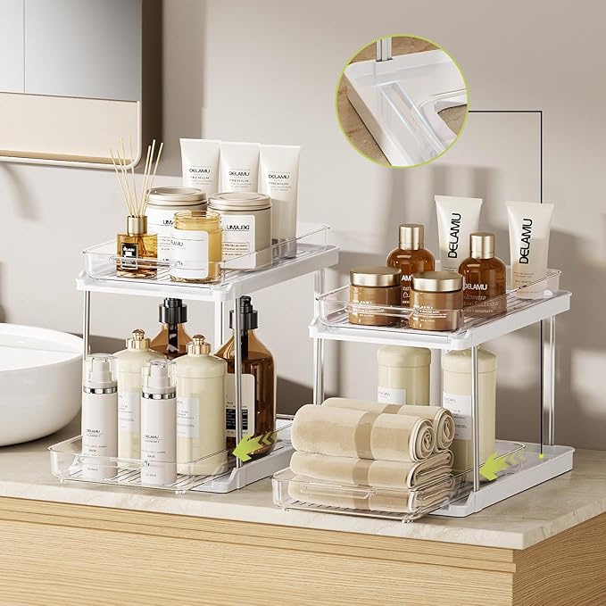 Delamu 2-Tier Bathroom Under Sink Organizers and Storage, Pull Out Cabinet - Image 3