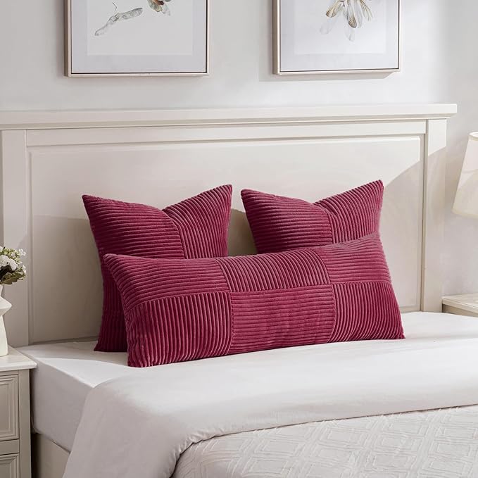 Fancy Homi 2 Packs Burgundy Red Decorative Throw Pillow Covers 18x18 Inch - Image 5