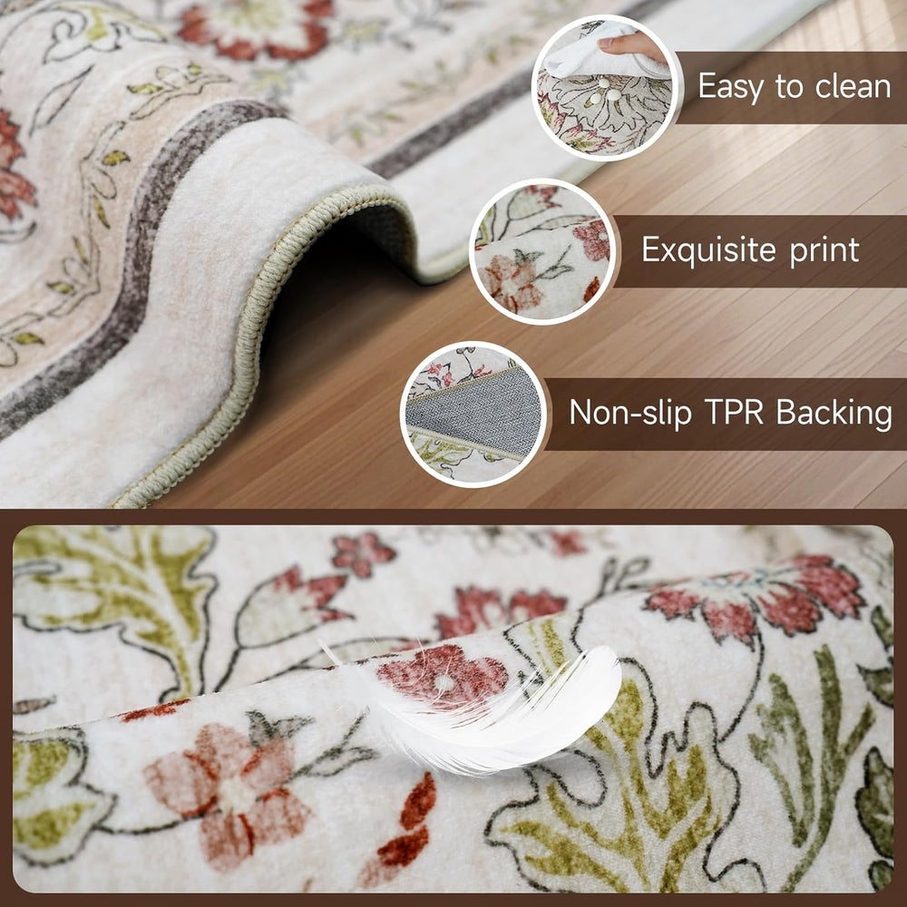 8x8 Area Rug Square Living Room, Washable 8ft Soft Oriental Floral Rugs