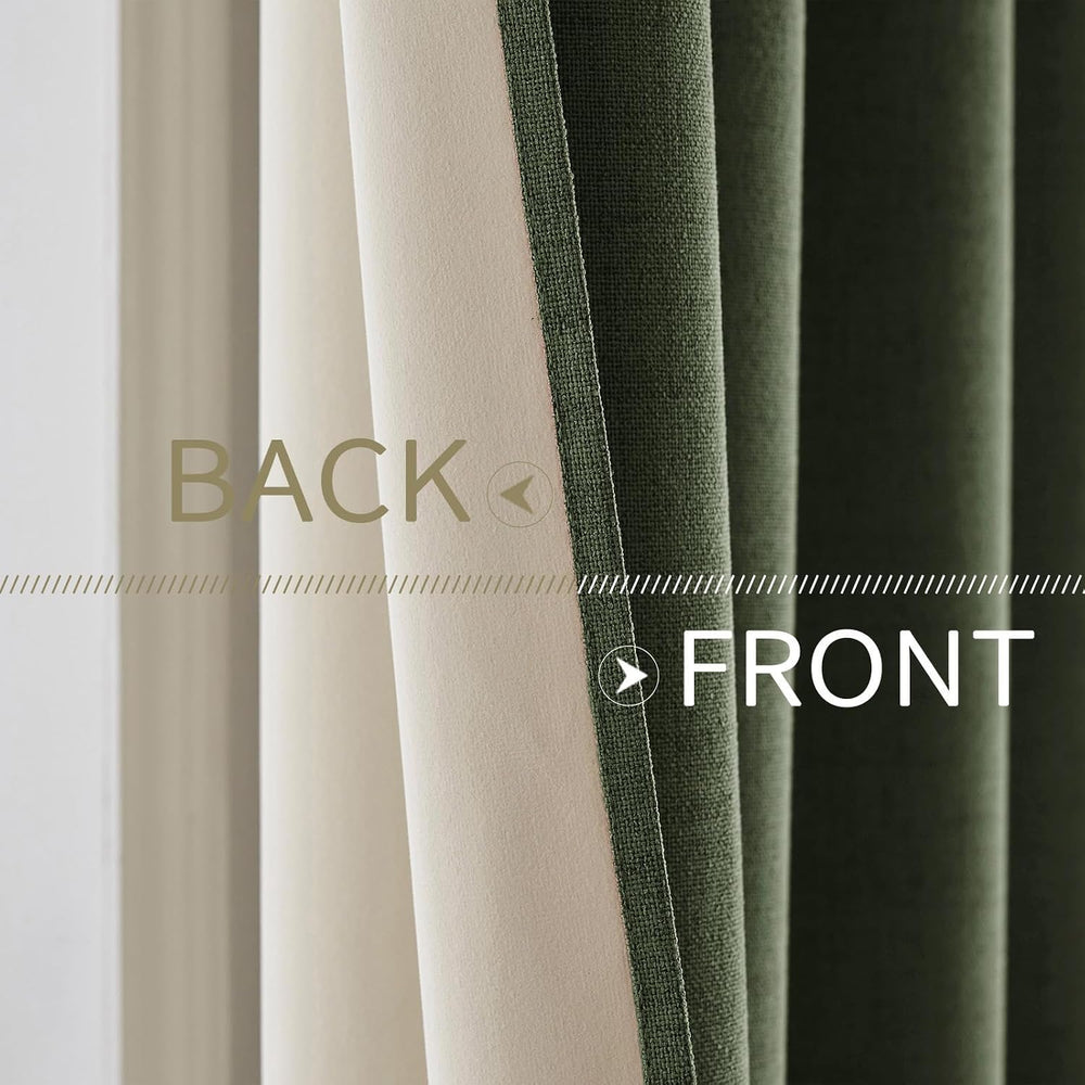 MIULEE 100% Blackout Linen Curtains for Bedroom 52x84 Inches Olive Green
