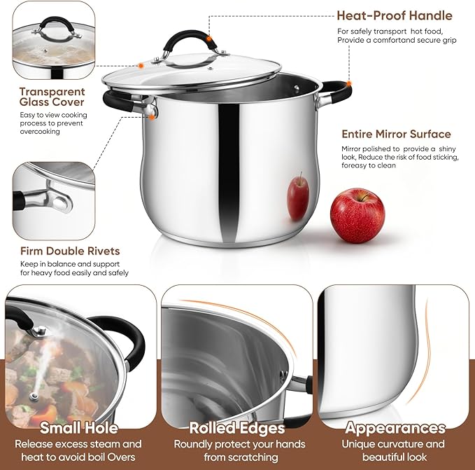 P&P CHEF 9.5" Stainless Steel Large Stock Pot - Image 3
