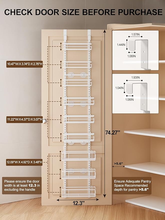 Delamu 9-Tier Over the Door Pantry Organizer, Adjustable Pantry Door Organizers - Image 2