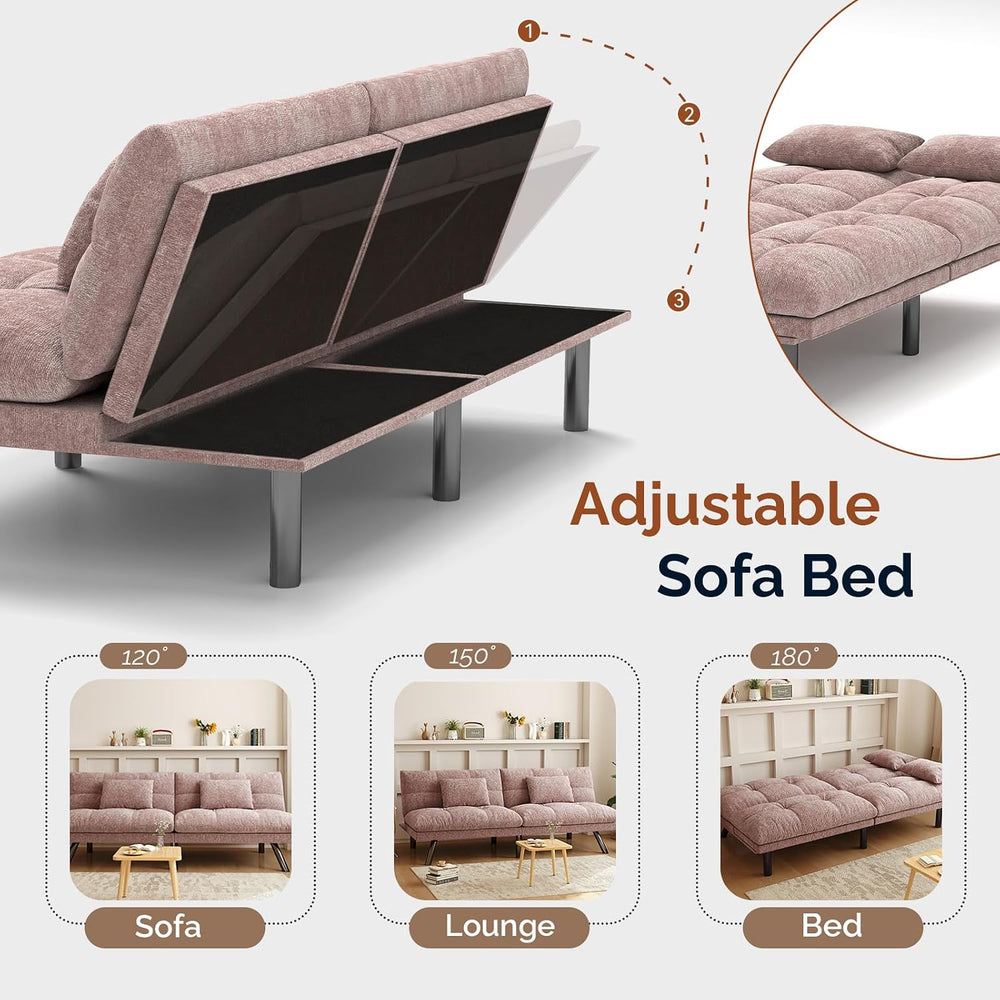 Convertible Futon Sofa Bed Chenille Fabric 70"(Pink)