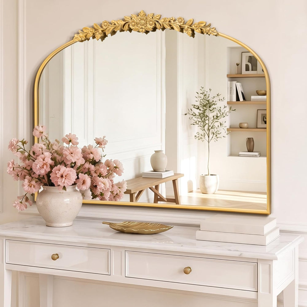 Large Fireplace Gold Mirror: 40"x30" Baroque Antique Arched Mirror