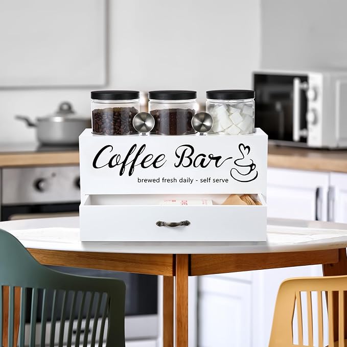 3 Pcs Coffee Canister Set with Shelf and Spoon Plastic Coffee Bean Storage