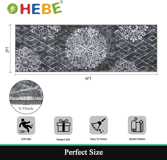 HEBE Hallway Runner Rug 2'x6' Washable Vintage Distressed Area Rugs Non Slip - Image 2