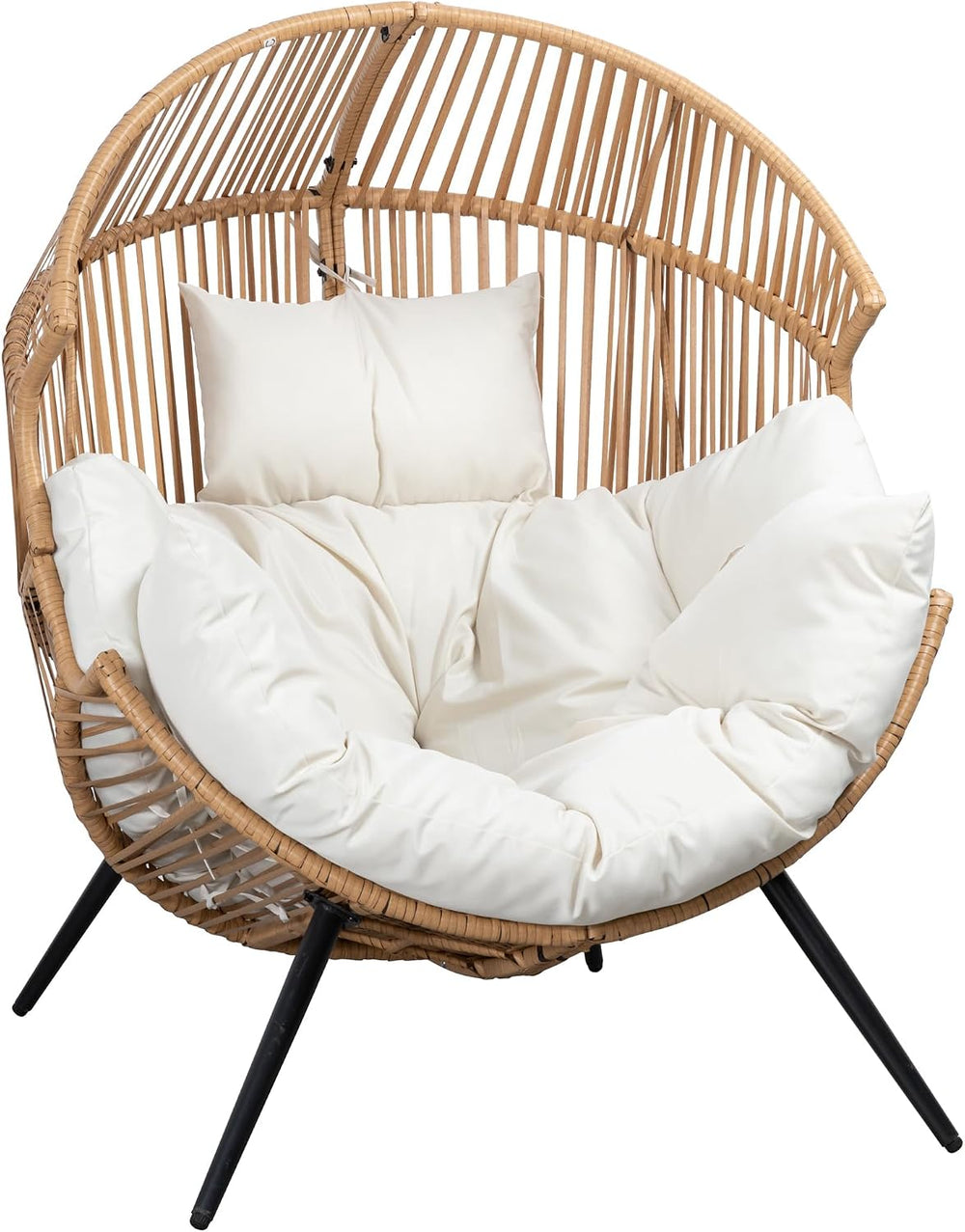 Outdoor Wicker Egg Chair with Pillow and Cushion Oversized Lounge Chairs