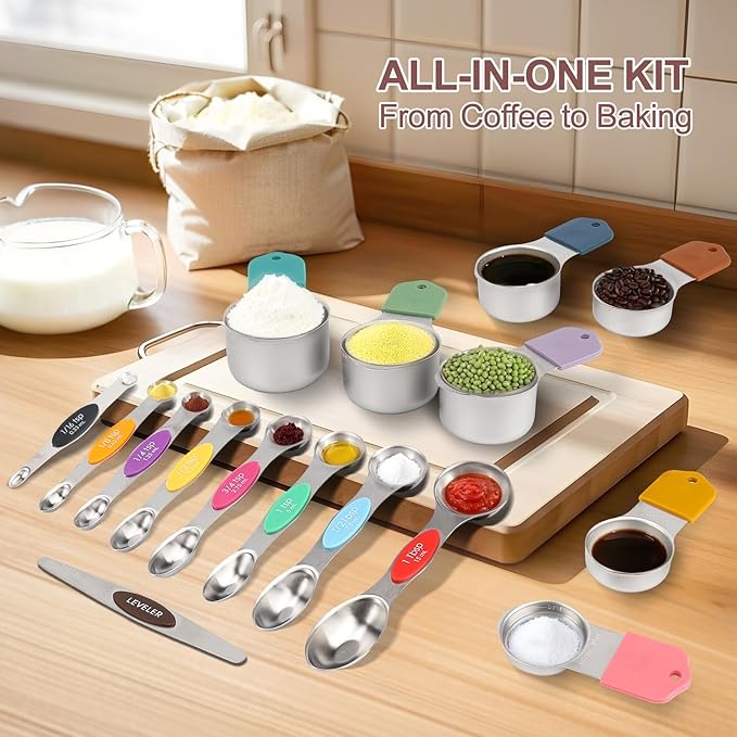 16-Piece Stainless Steel Measuring Cups and Spoons Set, Strong Magnetic Nesting - Image 7