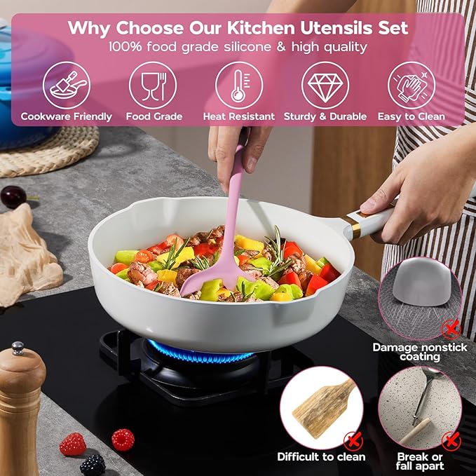 Onader Silicone Cooking Utensils Set, 10 Pieces Kitchen Utensils Set - Image 3
