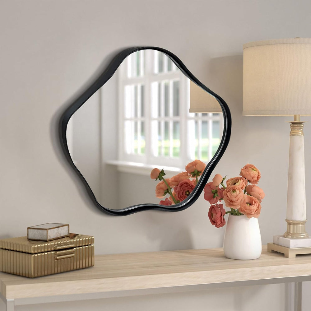 Scalloped Irregular Mirror, 16" Asymmetrical Art Deco Wall Mirror with B...