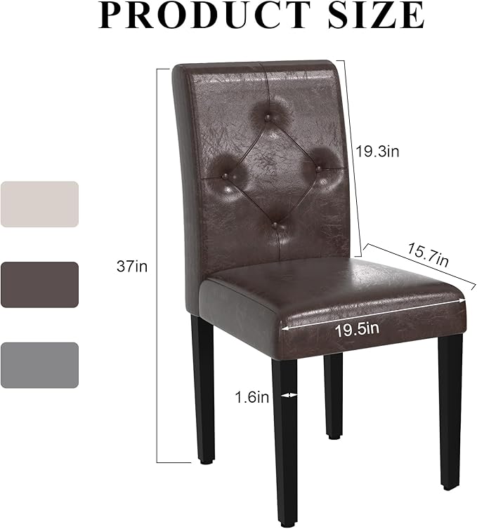 VECELO Upholstered Dining Chairs Set of 2, Modern PU Leather and Solid Wood L...