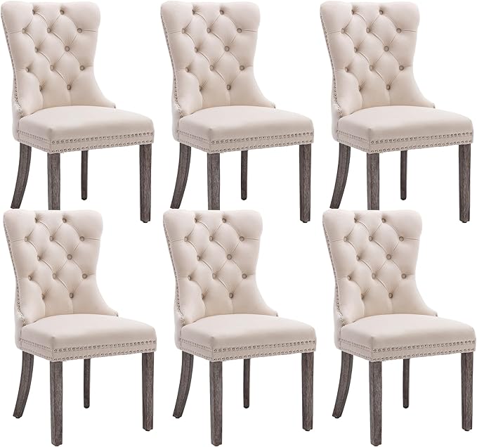 KCC Velvet Dining Chairs Set of 6, Upholstered High-end Tufted Dining Room Ch...