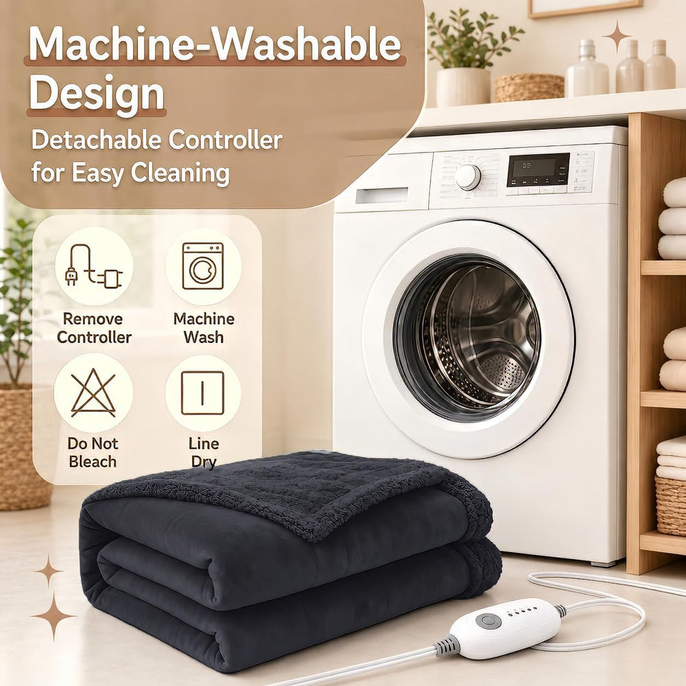 Electric Heated Blanket, Dark Gray, Full 72"x84", Flannel and Sherpa