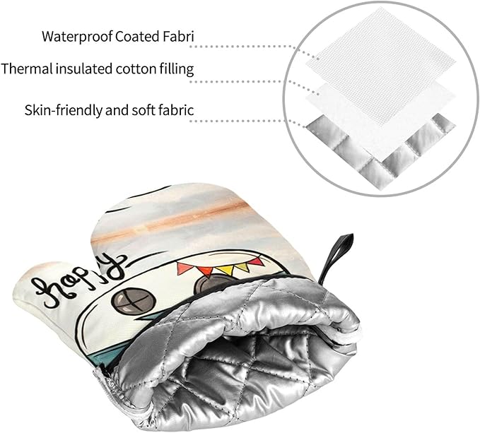 Happy Camper Oven Mitts and Pot Holders Sets of 4, Resistant Hot Pads - Image 7