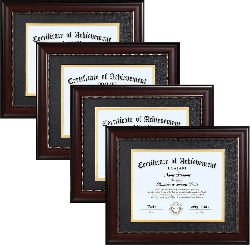 DOAI ART 8.5 x 11 Diploma Frame Set of 4 Classic Mahogany with Black and Gold...
