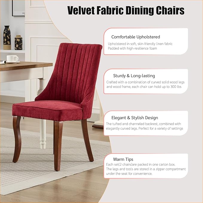 Dining Chairs Set of 6,Comfy Fabric Upholstered Accent Chairs for Kitchen Liv...