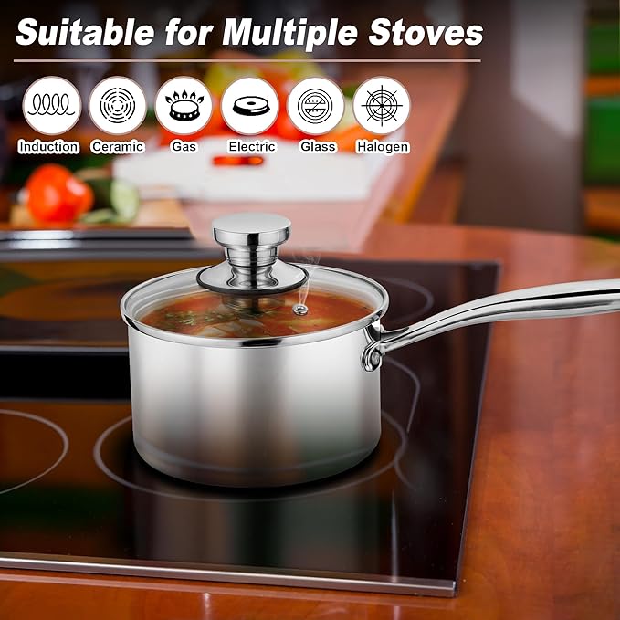P&P CHEF 3 Quarts Tri-Ply Stockpot and Saucepan, Stainless Steel Sauce Pan - Image 5