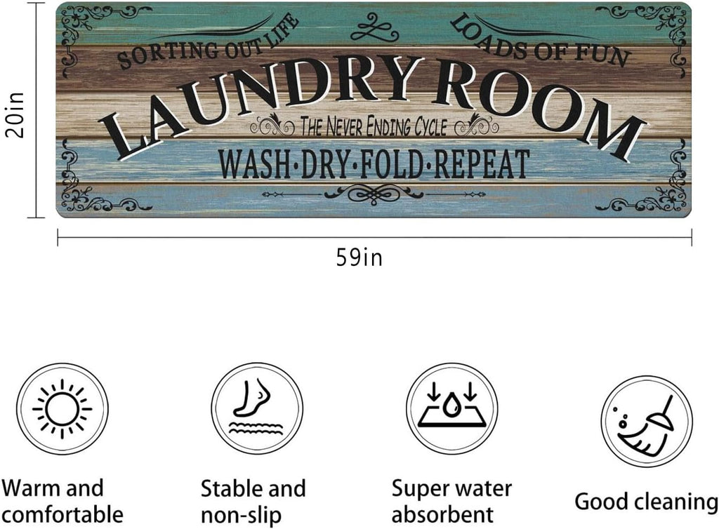 Non Slip Laundry Room Rug - Farmhouse Kitchen Floor Mat -Laundry Room Rug- Runner Decor -Washable Floor Carpet for Washroom Mudroom Kitchen Bathroom Hallway-20 x59