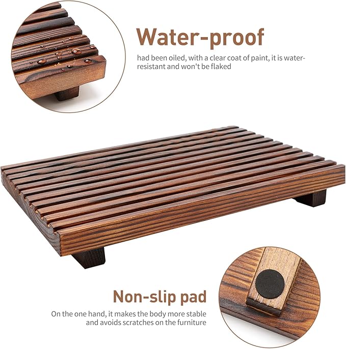 Renawe Farmhouse Bathroom Counter Tray Wood Display Pedesta Stand Kitchen - Image 6