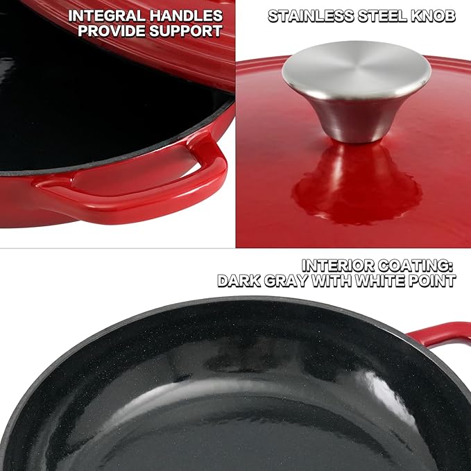 Flavehc Braiser Enameled Cast Iron Braiser 2.25 qt Braiser Pan - Image 4