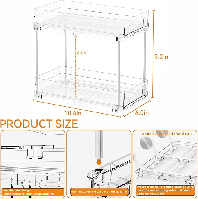 Yieach 4 Set Bathroom Organizers and Storage, 2 Tier Clear Under Sink Organizer - Image 2