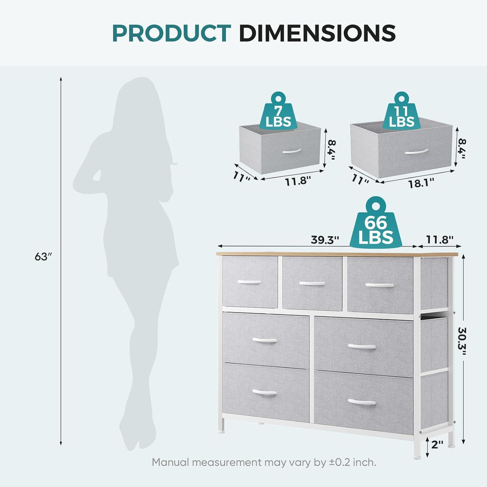 OLIXIS 7 Drawer Fabric Dresser, Storage Tower for Bedroom and Closet