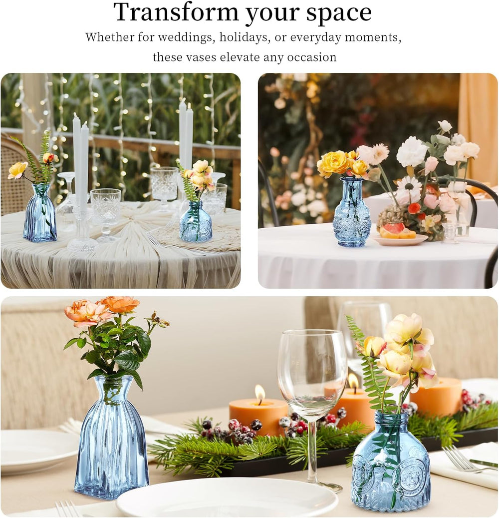 Glass Bud Vases Set of 64 - Blue Assorted Small Mini Glass Vases for Flowers,...