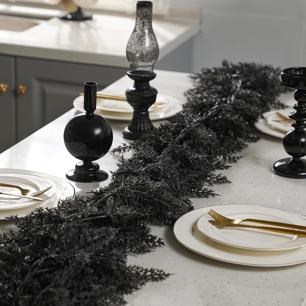 Dingion 2 Pack 9 ft Halloween Black Artificial Cedar Garland