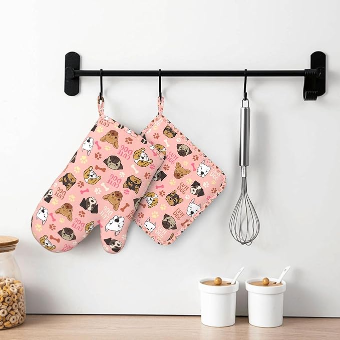 Cute Dog Oven Mitts and Pot Holders Set, Puppy Kitchen Accessories Heat - Image 7