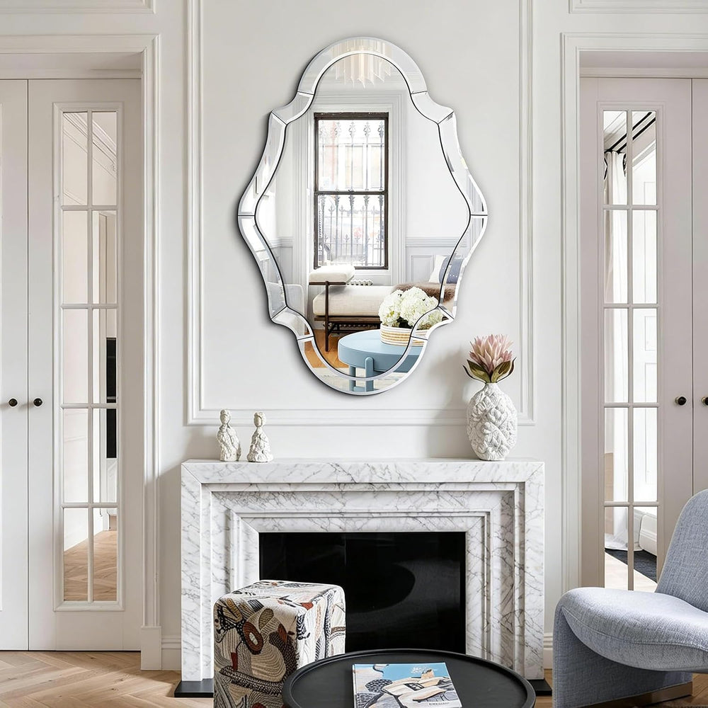 40"x28" Large Scalloped Beleved Decorative Mirror for Living Room