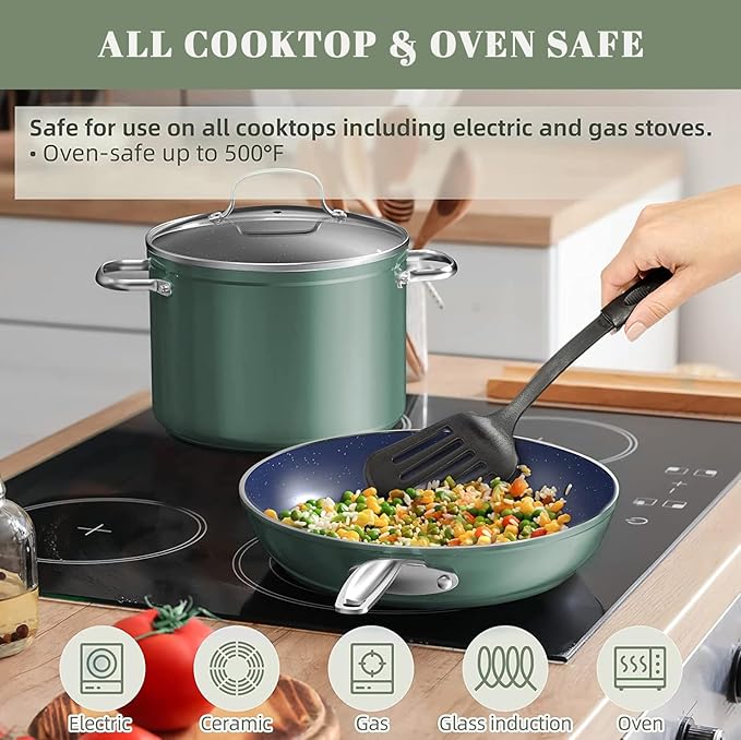 Nuwave 9pc Cookware Set Healthy Duralon Blue Ceramic Nonstick Coated, Diamond