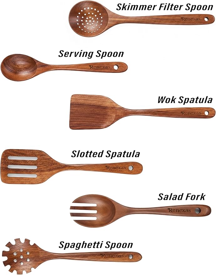6-Piece Teak Wooden Kitchen Utensil Set – Nonstick Safe Cooking Spoons & - Image 3