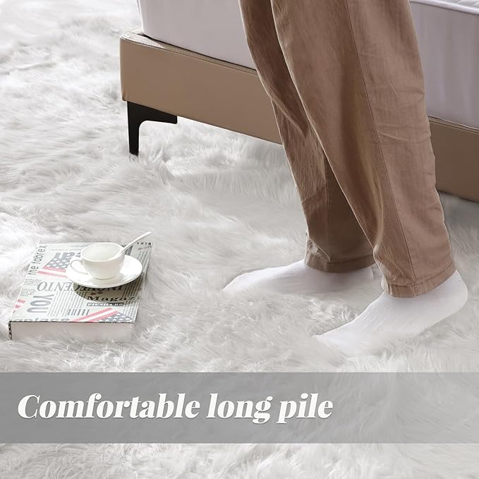 ORINOVA White Faux Sheepskin Shag Fur Rug Washable Area Rugs - Image 3