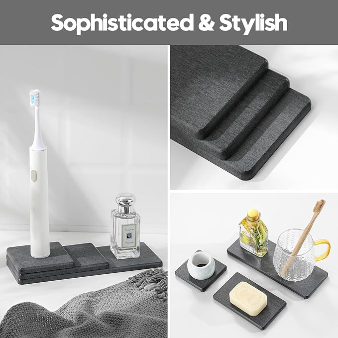 3PCS Water Absorbing Soap Dish Sponge Holder, Diatomite Stone Drying Tray Mat - Image 7