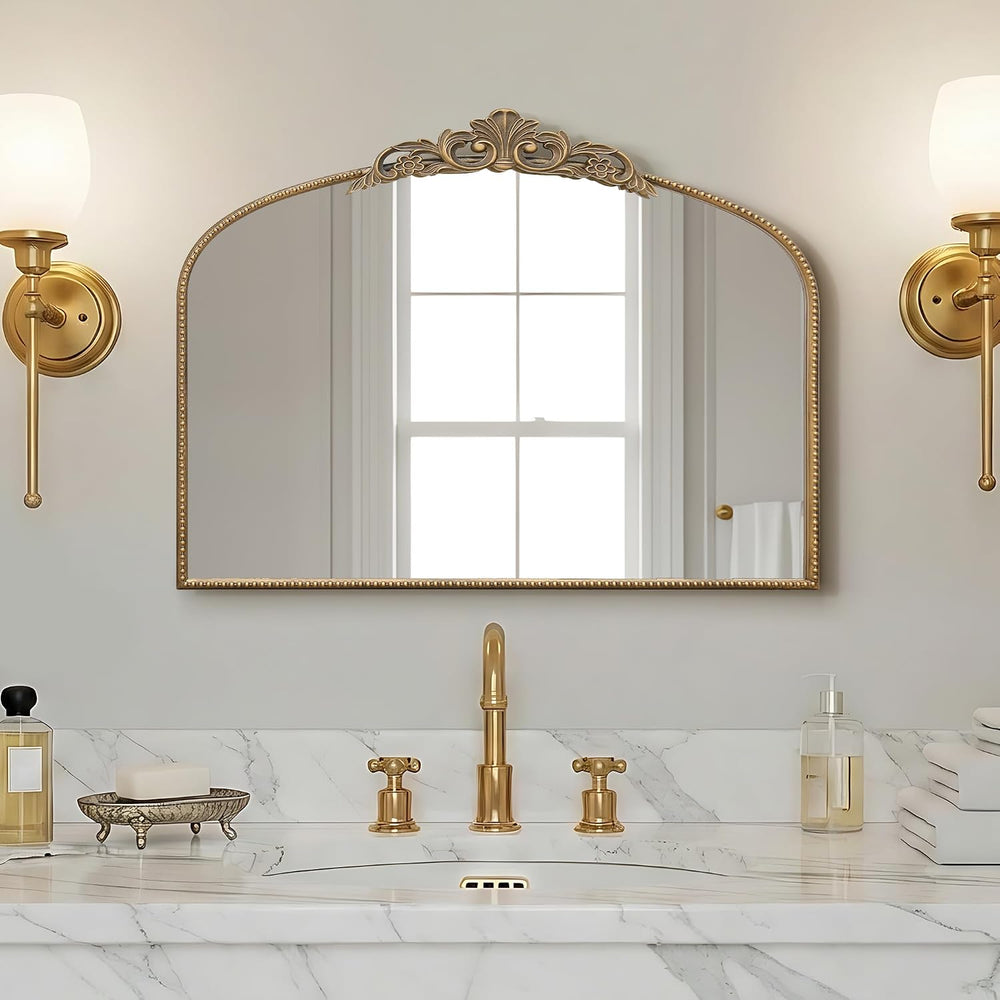 Micasso Vintage Gold Arched Mirror: 32"x24" Baroque Antique Vanity ...