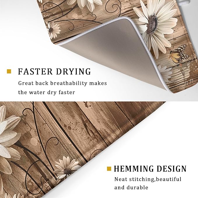 Summer Daisy Flowers Dish Drying Mat - Image 3