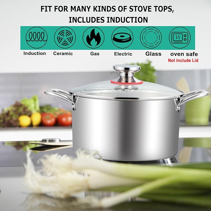 TeamFar 6 Quart Stock Pot, Stainless Steel Tri-Ply Cooking Pasta Pot - Image 5