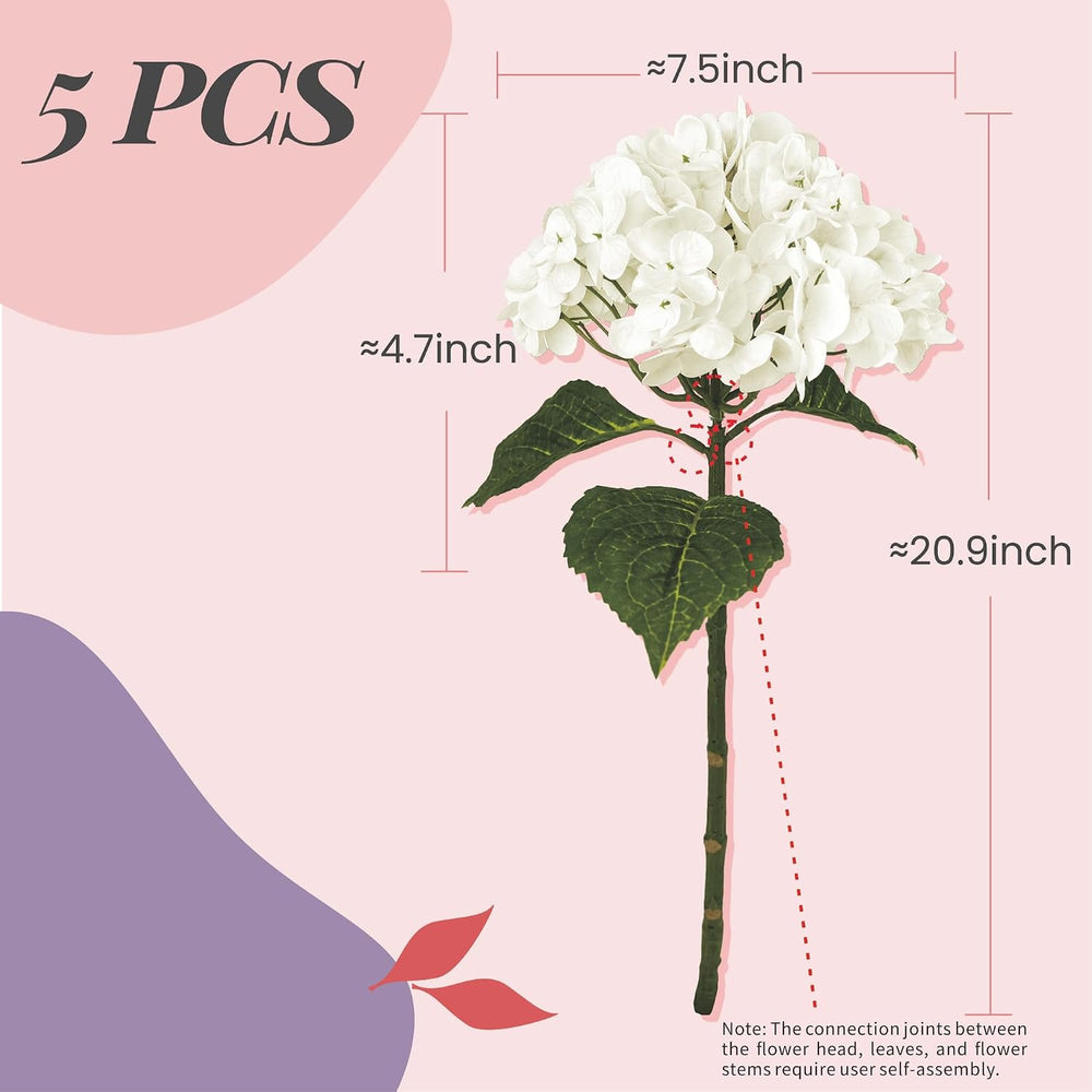 Yatim 21In White Artificial Hydrangea Flowers with Stems 5 Pcs