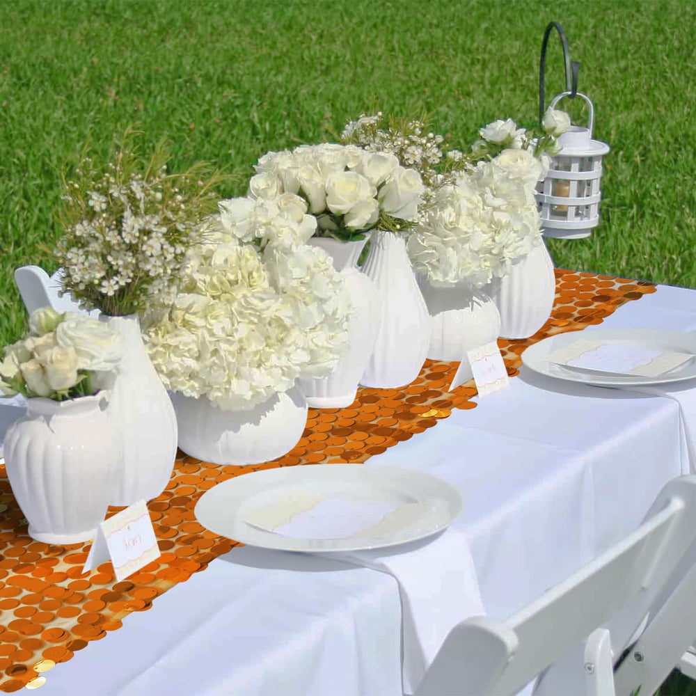 3 Packs Orange Sequin Table Runner 12 x 108 Inch Glitter Rectangle Big Sequin...