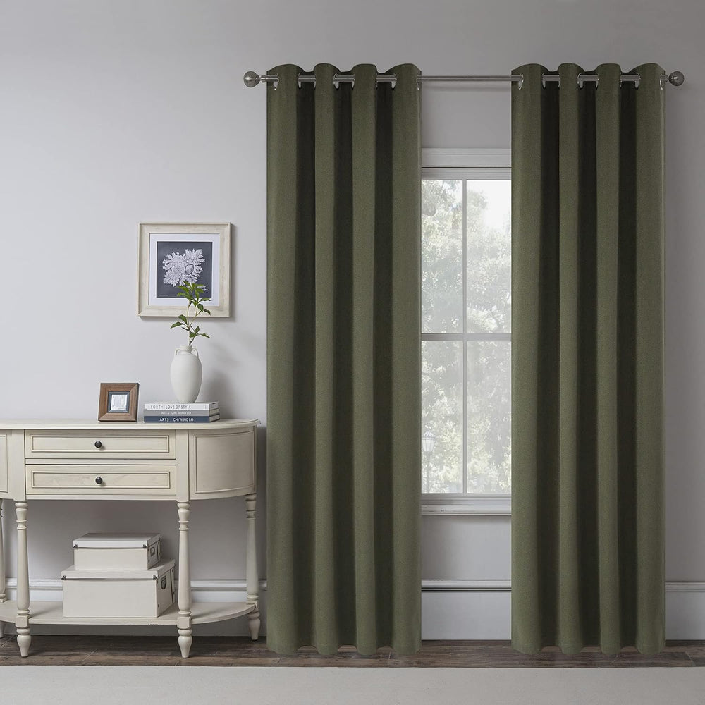 Dark Olive Green Linen 100% Blackout Curtains 84 Inches Long for Bedroom - 2 ...