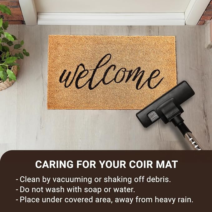 KANKUN Coco Coir Door Mat with Heavy Duty Backing, Welcome Doormat, Doormat - Image 6