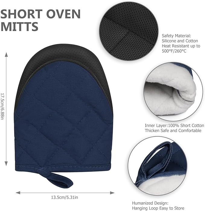Short Oven Mitts, Heat Resistant 500°F, Silicone Grip Kitchen Gloves, Non-Slip - Image 2