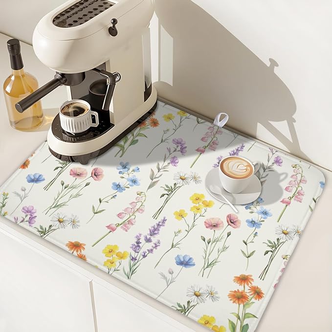 Spring Floral Dish Drying Mat for Kitchen Counter 18 x 24 Inch Colorful Flowers - Image 7